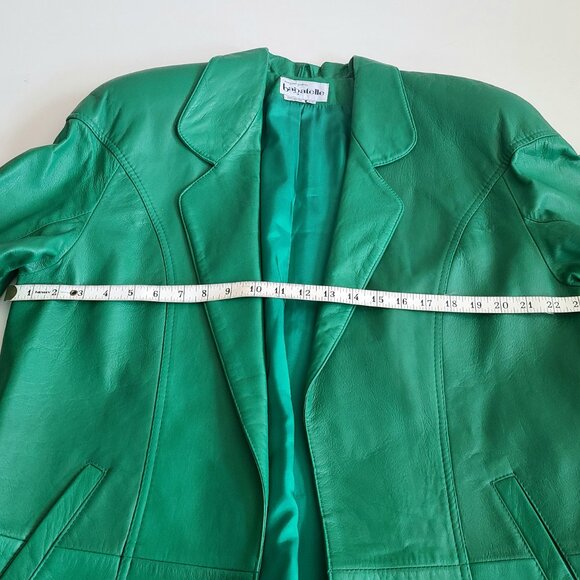 Vintage 1980s 1990s Bagatelle Margaret Godfrey bright green leather jacket. - Picture 10 of 11